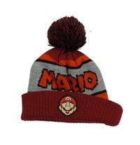 Rezavo-šedá pletená čepice s Máriem a bambulí