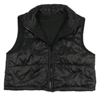 Černá šusťáková prošívaná zateplená crop vesta Shein