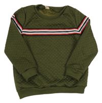 Khaki károvaná mikina s pruhy 