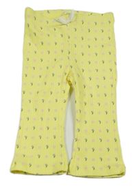 Žluté kytičkované zvonové teplákové kalhoty Benetton