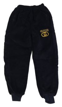 Tmavomodré plyšové zateplené kalhoty s logem Gucci 