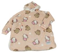 Broskvová plyšová oversize zateplená mikina s Kitty a kapucí 