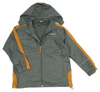 Šedo-oranžová šusťáková jarní bunda s ukrývací kapucí Alive