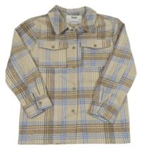 Béžovo-hnědo-světlemodrá kostkovaná flaušová košilová bunda Yigga 