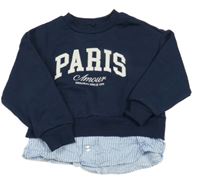 Tmavomodro-pruhovaná mikina se všitou halenkou