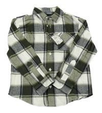 Nové - Šedo-khaki-bílá kostkovaná flanelová košile Primark