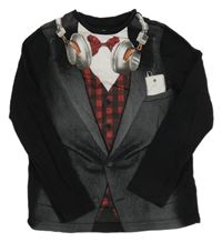 Černé triko s tištěnou vestou a motýlkem C&A