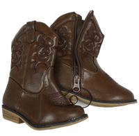 Nové - Hnědé koženkové kozačky s výšivkou vel. 23