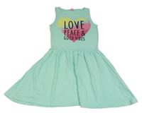 Mátové bavlněné šaty s nápism a srdíčkem Y.F.K.