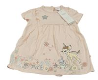 Nové - Broskvovo-bílé pruhované bavlněné šaty s Bambim a všitým body Disney