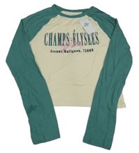 Nové - Smetanovo-zelené crop triko s nápisem Primark