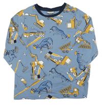 Světlemodré triko s bagry a dinosaury Kids