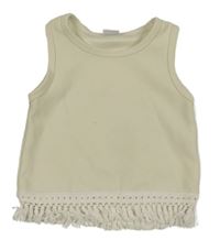 Smetanový vzorovaný crop top s třásněmi
