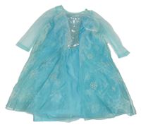 Kostým - Tyrkysové společenské síťovano-organzové šaty s flitry - Elsa