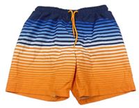 Oranžovo-tmavomodro-modro-bílé pruhované plážové kraťasy LC WaIKIKI