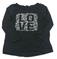 Černé triko s nápisem a kytičkami zn. H&M
