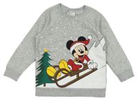 Šedo-bílá melírovaná mikina s Mickey s vánočním motivem zn. H&M