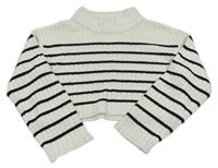 Bílo-černý pruhovaný žebrovaný pletený crop svetr H&M