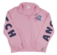 Růžová oversize crop mikina se Stitchem a Angelou zn. PRIMARK