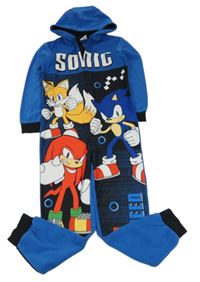 Modro-černá fleecová kombinéza se Sonicem s kamarády a kapucí George