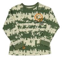 Khaki-smetanové batikované triko se smajlíkem a sluchátky St. Bernard