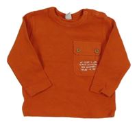 Tmavooranžová žebrovaná mikina s kapsou s nápisy Topomini