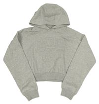 Šedá melírovaná crop mikina s 3D nápisem a číslem a kapucí F&F