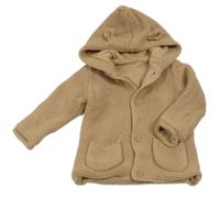 Světlehnědý propínací podšitý svetr s kapucí s oušky George