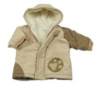 Béžovo-hnědá šusťáková zimní bunda s tlapkou a kapucí Kiabi Bébé