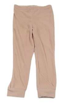 Světlerůžové žebrované plyšové tepláky Tu