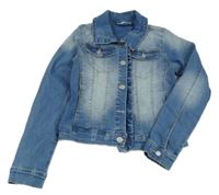 Modrá tepláková riflová crop bunda s volánkem name it.