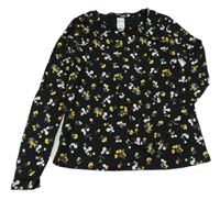 Černé triko s kytičkami C&A