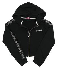 Černá propínací crop mikina s logy a pruhem a kapucí Pineapple
