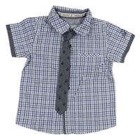 2Set - Modro-bílo-tmavomodrá kostkovaná košile + tmavomodrá melírovaná kravata s kotvami Debenhams
