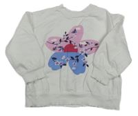 Bílá oversize crop mikina s květem s větvičkami a ptáčky KIDS