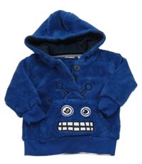 Safírová plyšová mikina s příšerkou a kapsou a kapucí lupilu