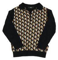 Černo-hnědo-smetanový vzorovaný svetr s límečkem Next