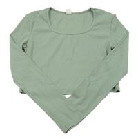 Světlekhaki žebrované crop triko SHEIN