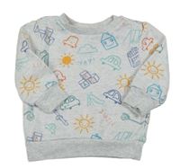 Světlešedá melírovaná mikina s obrázky PRIMARK