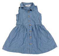 Modré melírované plátěné propínací košilové šaty H&M