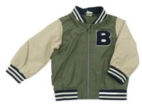 Khaki-béžový šusťákový jarní bomber s písmenkem a pruhy H&M