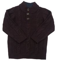 Fialový vlněný svetr s copánkovým vzorem M&Co.