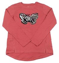 Růžové triko s motýlkem s překlápěcími flitry Vertbaudet