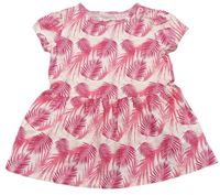 Bílo-růžové bavlněné šaty s listy Lupilu