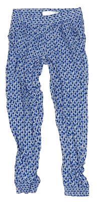 Bílo-modré vzorované lehké kalhoty H&M