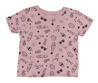 Růžové tričko s obrázky a nápisy zn. Primark