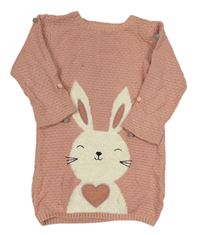 Růžové svetrové šaty s králíkem a bambulemi Primark