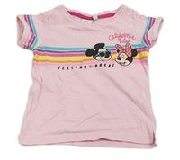 Růžové tričko s barevnými pruhy a Minnie s Mickeym Disney