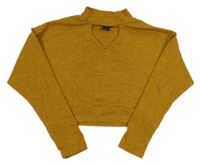 Medová melírovaná úpletová crop mikina s průstřihem New Look