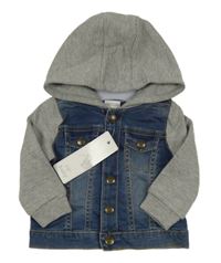 Nové - Modro-šedá riflovo/tepláková bunda s kapucí zn. F&F